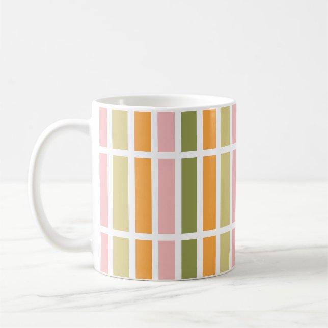 Orangefarbene Rosa Gold und grüne Streifen Kaffeetasse (Links)