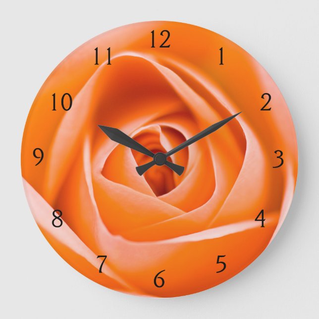 Orangefarbene Rose Blume Acrylwand Große Wanduhr (Vorderseite)