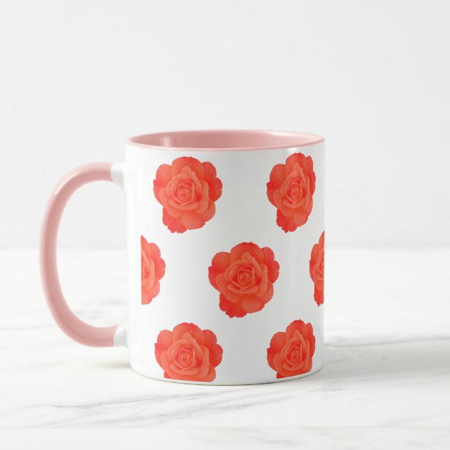 Orangefarbene Rose Blütenrosa Kunsthandwerk Tasse (Links)