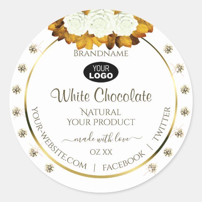 Orangefarbene Rose des White Product Label Blätter Runder Aufkleber (Vorderseite)