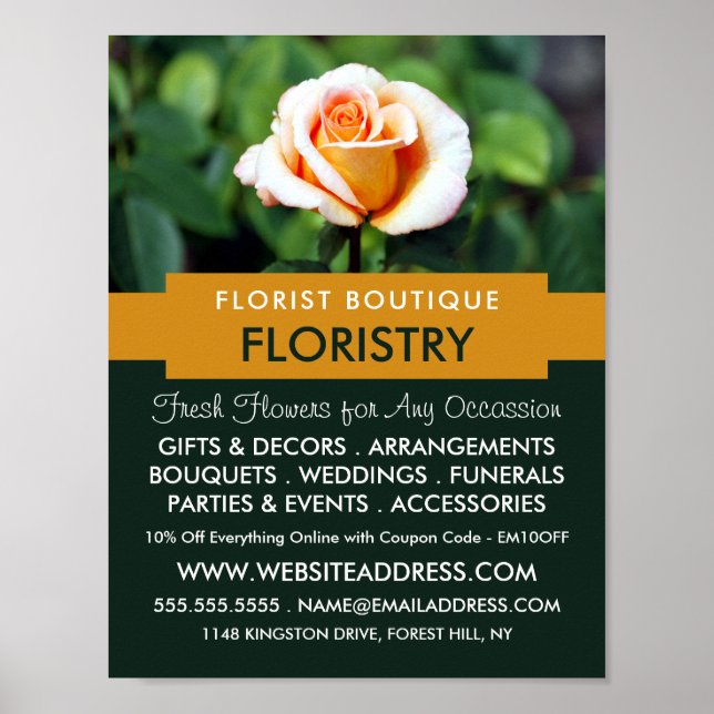 Orangefarbene Rose, Florist, Floristrische Werbung Poster (Vorne)