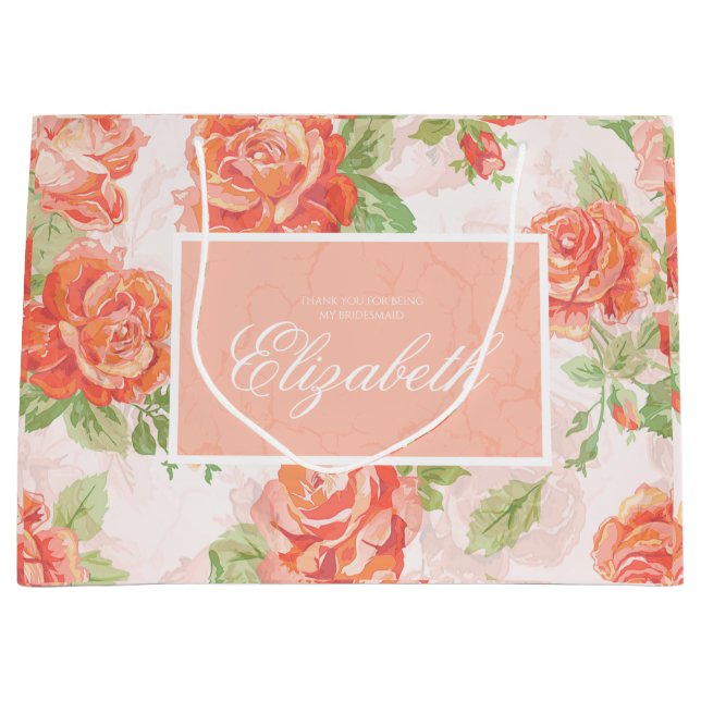 Orangefarbene Rose Große Geschenktüte (Vorderseite)