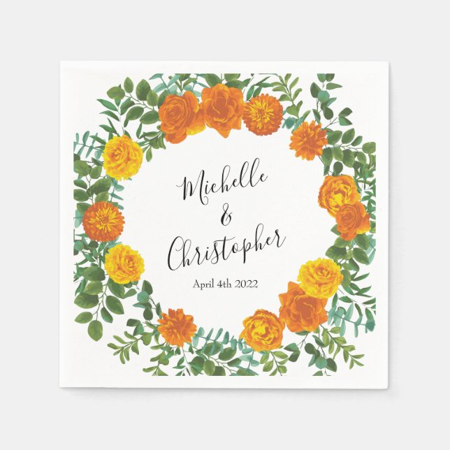 Orangefarbene Rose Hochzeit florale Moderne Serviette (Vorderseite)