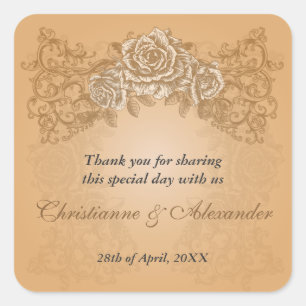 Orangefarbene Rose Hochzeitsticker Quadratischer Aufkleber
