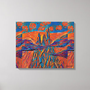 Orangefarbene Rose im Himmel über Bergen und Wolke Leinwanddruck