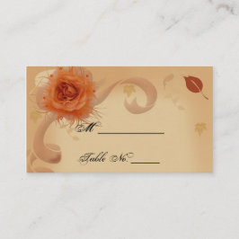 Orangefarbene Rose in den Platzkarten der Hochzeit