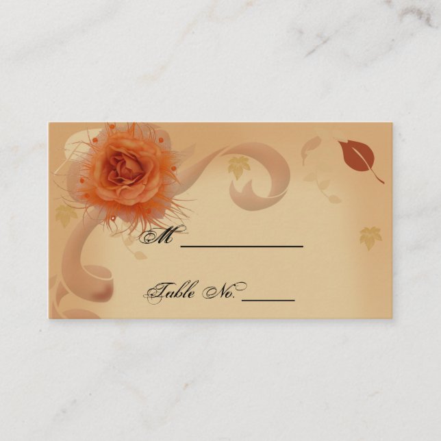 Orangefarbene Rose in den Platzkarten der Hochzeit (Vorderseite)
