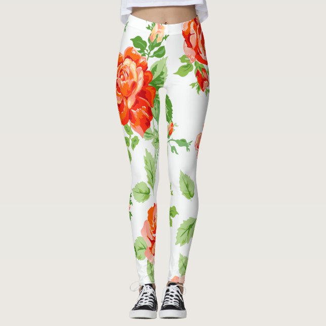 Orangefarbene Rose Leggings (Vorderseite)
