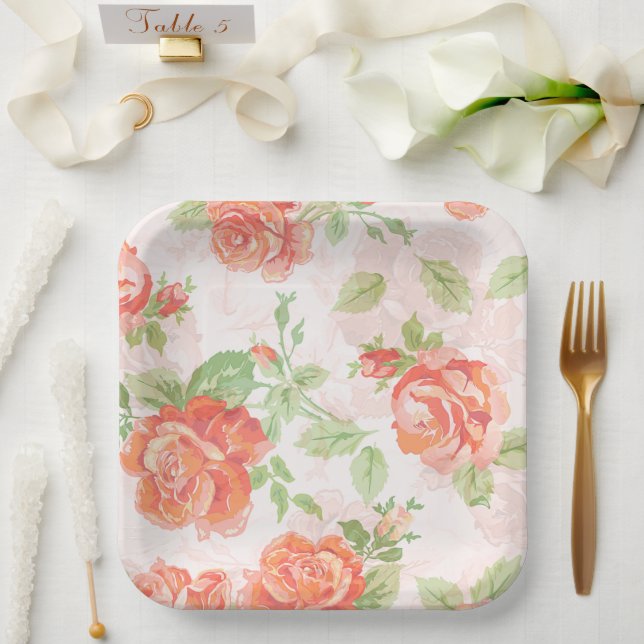 Orangefarbene Rose Pappteller (Hochzeit)