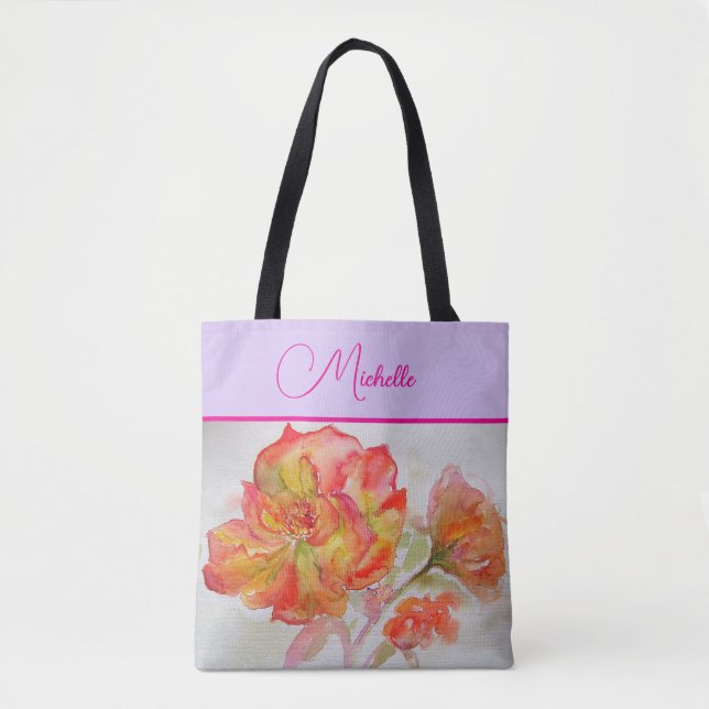 Orangefarbene Rose Rose Aquarellmalerei Tote Beute (Vorderseite)