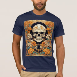 Orangefarbene Rose rund um ein Cranium Art Nouveau T-Shirt