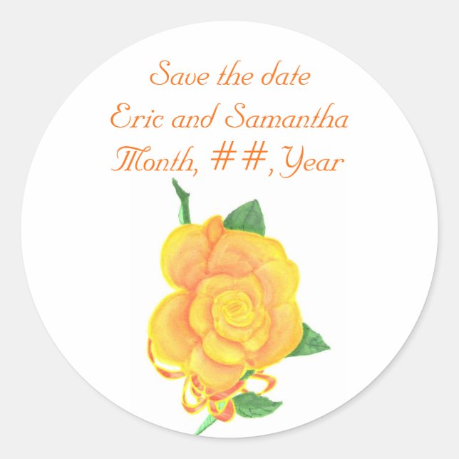 Orangefarbene Rose, Save the Date Hochzeitskleber Runder Aufkleber (Vorderseite)