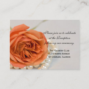 Orangefarbene Rose und Perlen Hochzeitskarte Begleitkarte