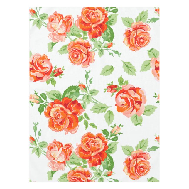 Orangefarbene Rose und Weißdruck Tischdecke (Vorderseite)