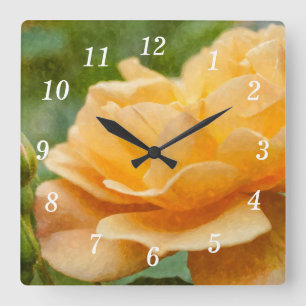 Orangefarbene Rose-Wandklemme Quadratische Wanduhr