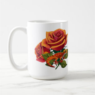 Orangefarbene rote Rose mit Chamäleon Kaffeetasse