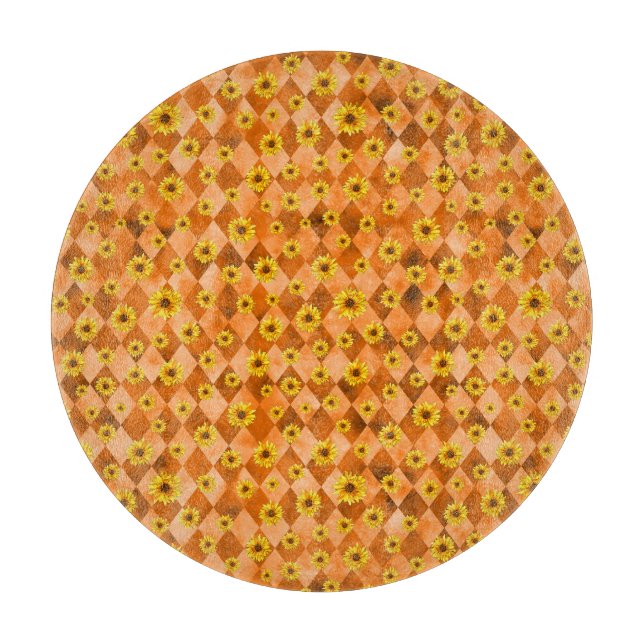 Orangefarbene Schädel und Sonnenblumen, Design 2 Schneidebrett (Vorderseite)