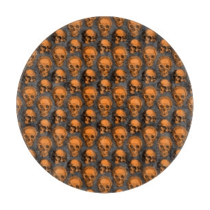 Orangefarbene Schädel und Sonnenblumen, Design 3 Schneidebrett