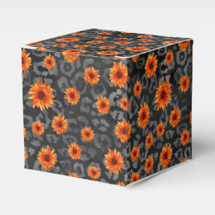 Orangefarbene Schädel und Sonnenblumen, Design 4 Geschenkschachtel