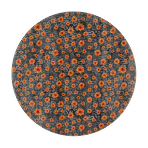 Orangefarbene Schädel und Sonnenblumen, Design 4 Schneidebrett