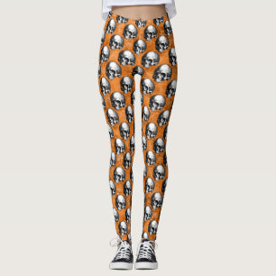 Orangefarbene Schädel und Sonnenblumen, Design 6 Leggings