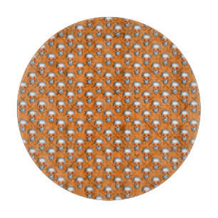 Orangefarbene Schädel und Sonnenblumen, Design 7 Schneidebrett