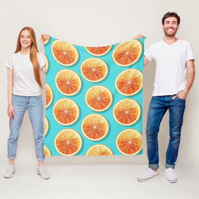 Orangefarbene Scheiben auf blau Fleecedecke (Beispiel)