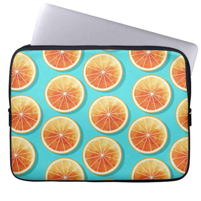 Orangefarbene Scheiben auf blau Laptopschutzhülle (Vorderseite)