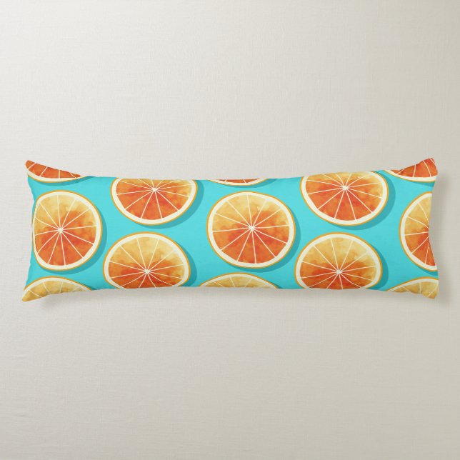 Orangefarbene Scheiben auf blau Seitenschläferkissen (Vorderseite)