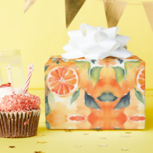 Orangefarbene Scheiben Frische Aquarellfarben Zitr Geschenkpapier