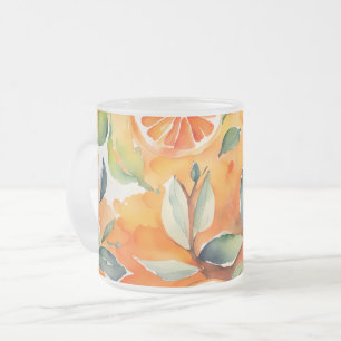 Orangefarbene Scheiben Frische Aquarellfarben Zitr Mattglastasse