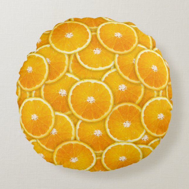 Orangefarbene Scheiben Rundes Kissen (Vorderseite)