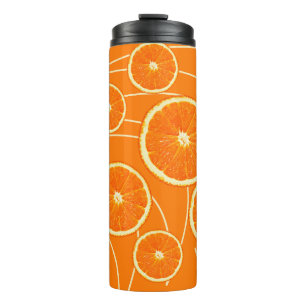 Orangefarbene Scheiben Thermosbecher