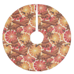 Orangefarbene Scheiben und Gewürze Polyester Weihnachtsbaumdecke