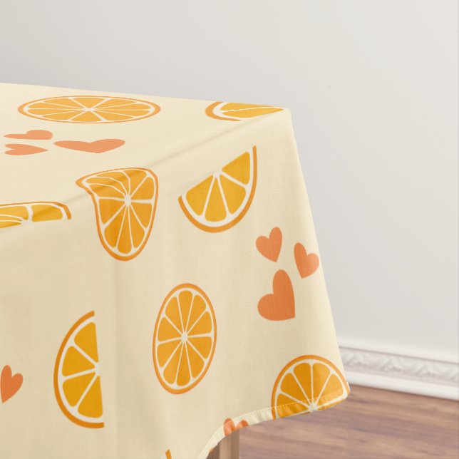 Orangefarbene Scheiben und Herz Tischdecke (Beispiel)