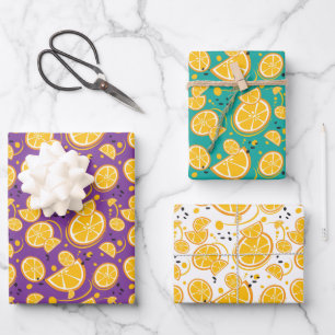 Orangefarbene Scheiben Zitrusfrüchte Muster Geschenkpapier Set