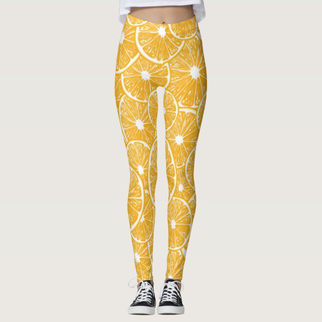 Orangefarbene Schnittmuster Leggings (Vorderseite)