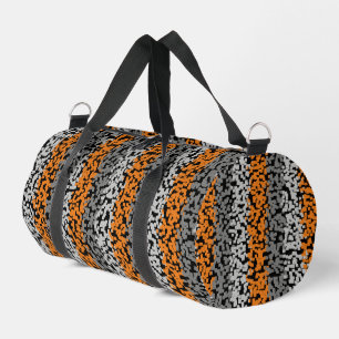 Orangefarbene schwarz pixelförmige Streifen Duffle Bag