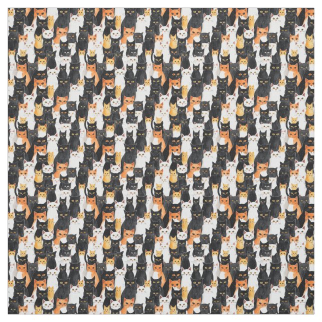 Orangefarbene Schwarz-weiße Katzen Stoff (Muster)