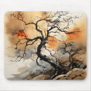 Orangefarbene schwarze Baumfarbe Mousepad
