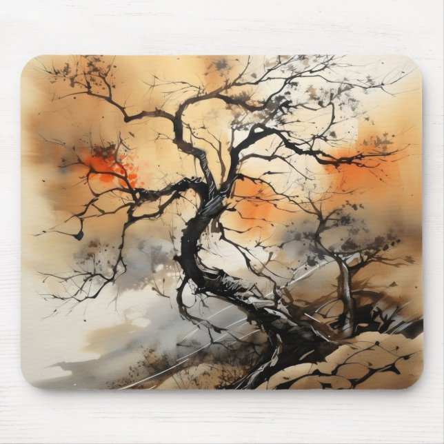 Orangefarbene schwarze Baumfarbe Mousepad (Vorne)