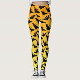 Orangefarbene schwarze Fledermäuse Halloween-Muste Leggings