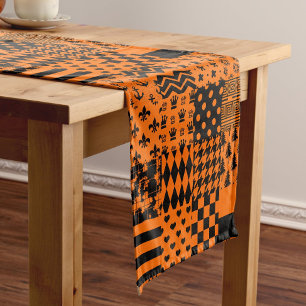 Orangefarbene schwarze gemischte Muster - Designmu Kurzer Tischläufer