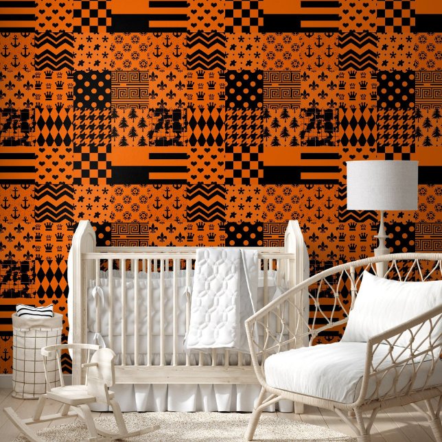 Orangefarbene schwarze gemischte Muster - Designmu Tapete (Von Creator hochgeladen)