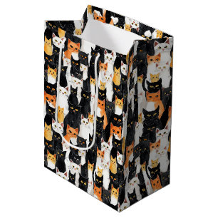 Orangefarbene schwarze Katzen Halloween Mittelgesc Mittlere Geschenktüte