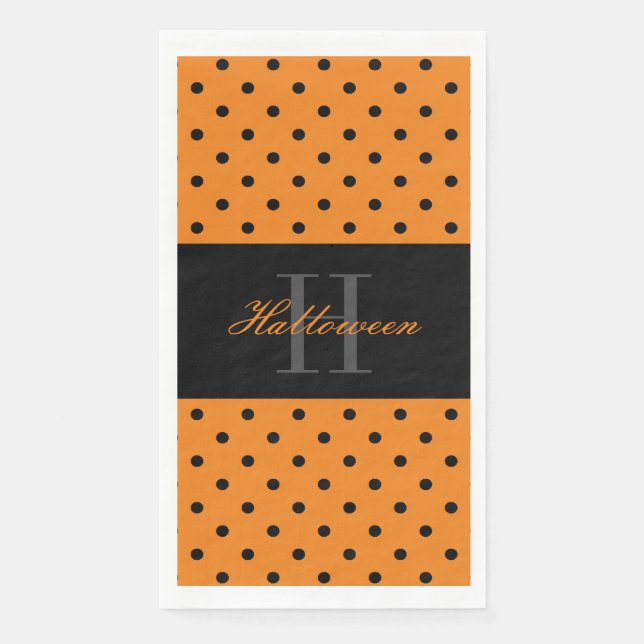 Orangefarbene schwarze Polka-Punkte benutzerdefini Serviette (Vorderseite)