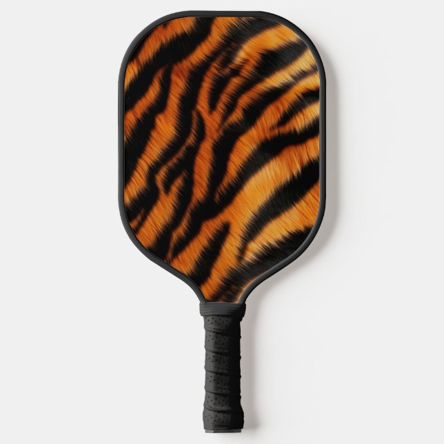 Orangefarbene schwarze Tiger Streifen und Zebra Pickleball Schläger (Vorderseite)