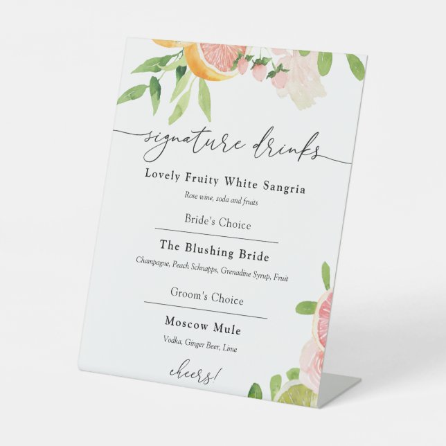 Orangefarbene Signaturgetränke, Hauptpresse Sockelschild (Vorderseite)