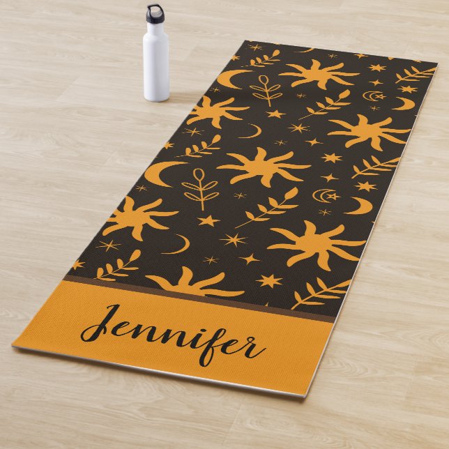 Orangefarbene Sonne und Individuelle Name Yogamatte (Beispiel)