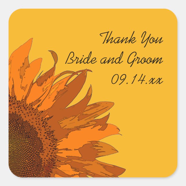 Orangefarbene Sonnenblume auf der Gelben Hochzeit  Quadratischer Aufkleber (Vorderseite)